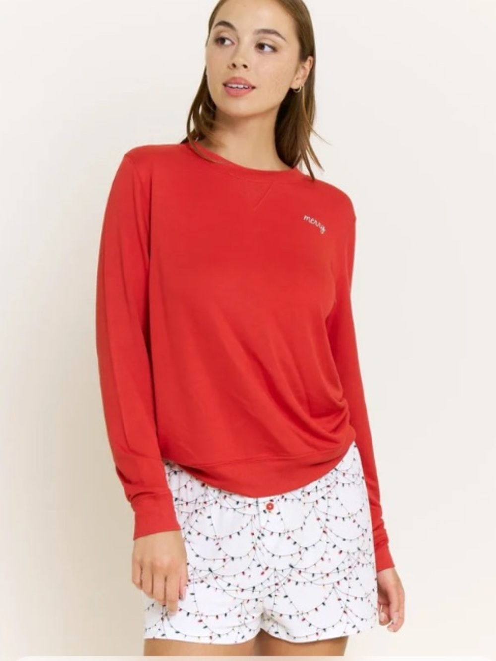 NWT!! Honeydew Intimates Sugar Sweetheart Holiday Lights Red Long Sleeve Pajamas
